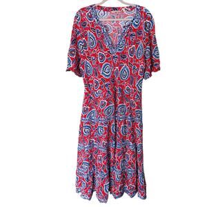 Soft Surroundings Lilith Dress Women's 2XL Paisley V-Neck Flutter Sleeve Pockets